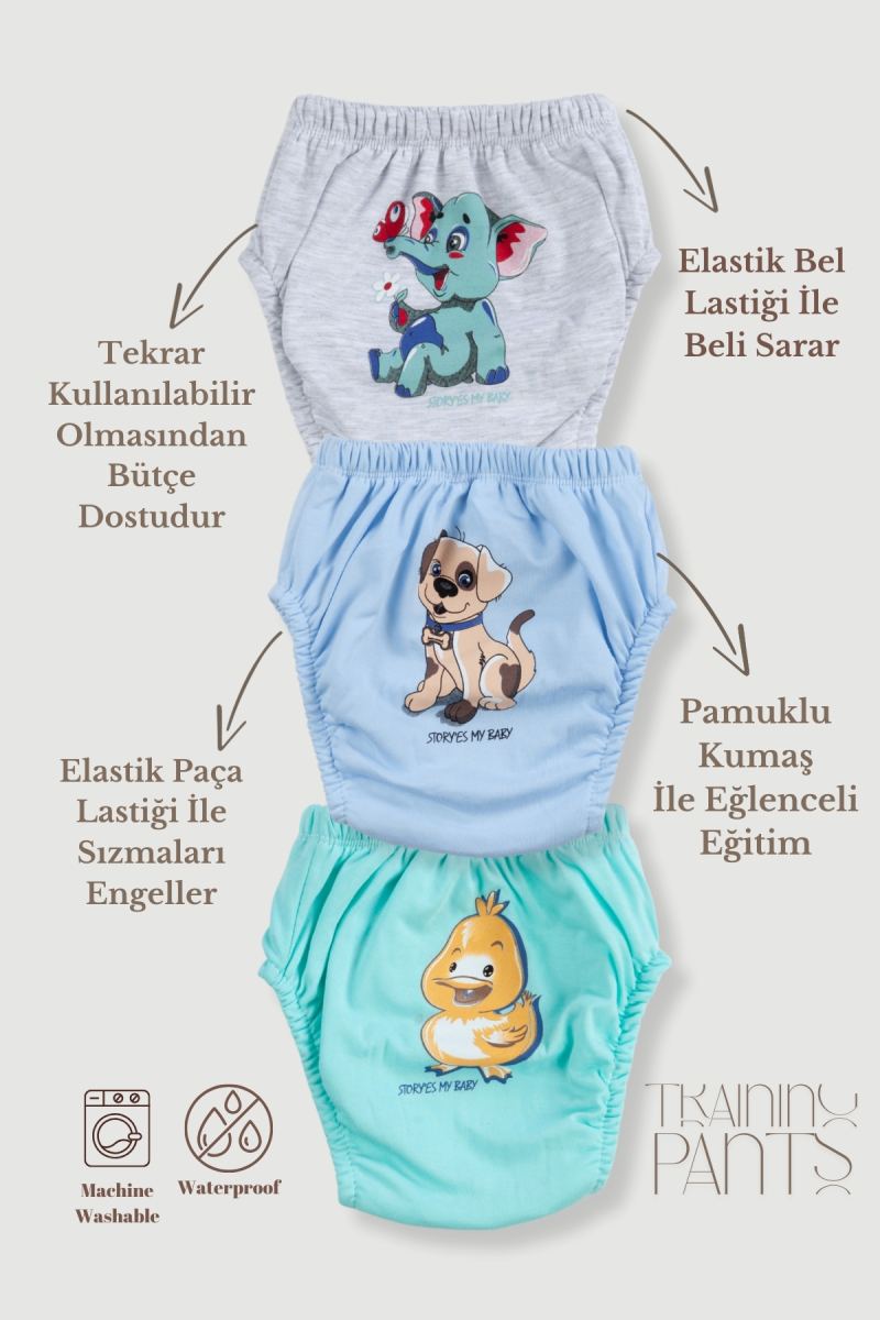 Erkek Bebek Çocuk Desenli Sevimli 3 Lü Alıştırma Külodu Sızdırmaz Antialerjik Çocuk Külot 3-4 Yaş · görsel 2